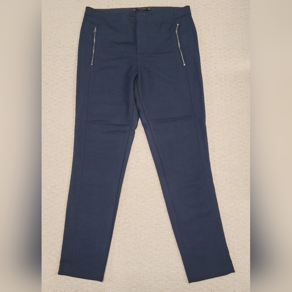 Zara Basic Collection Navy Blue Pants Faux Pockets Zipper Fly Clip Closure M